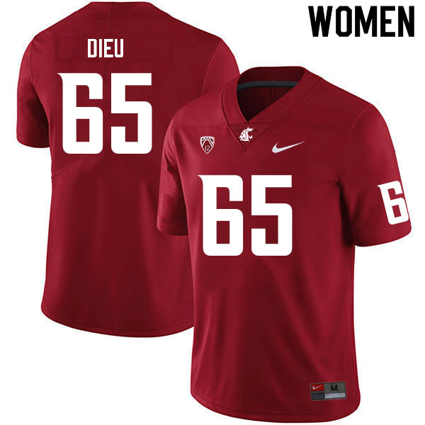 Women #65 Brock Dieu Washington State Cougars College Football Jerseys Sale-Crimson